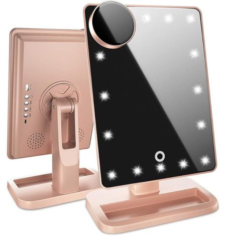4.  Lighted Makeup Mirror with Bluetooth — Best with lights and magnification 